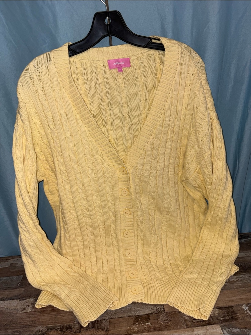 Edikted Pale Yellow Cable Knit Button-Up Cardigan